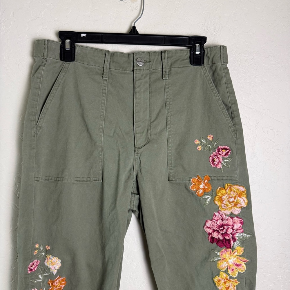 Driftwood Green Utility Boyfriend Crop Floral Embroidery Large - Picture 13 of 16